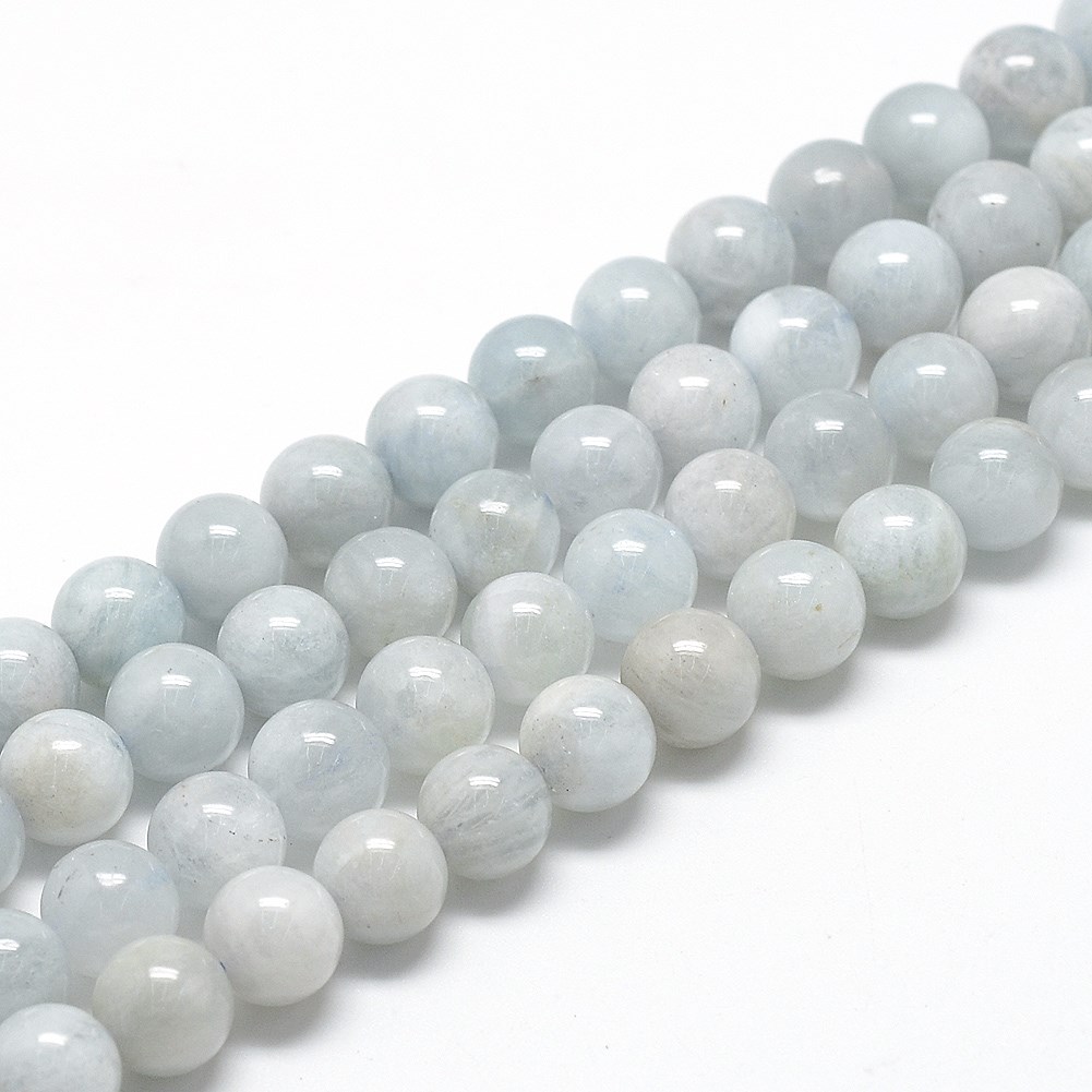 Natürlicher Aquamarin Perlenstrang 8 - 9 mm rund glatt glänzend (ca. 46 Perlen / ca. 38 mm Länge)