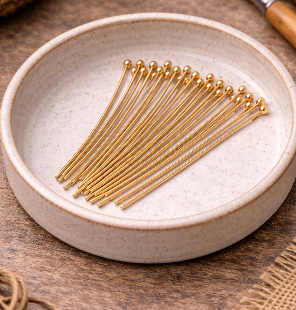 10 Kugelkopfstifte aus Edelstahl 24k vergoldet 30 x 0,6 mm 22 Gauge