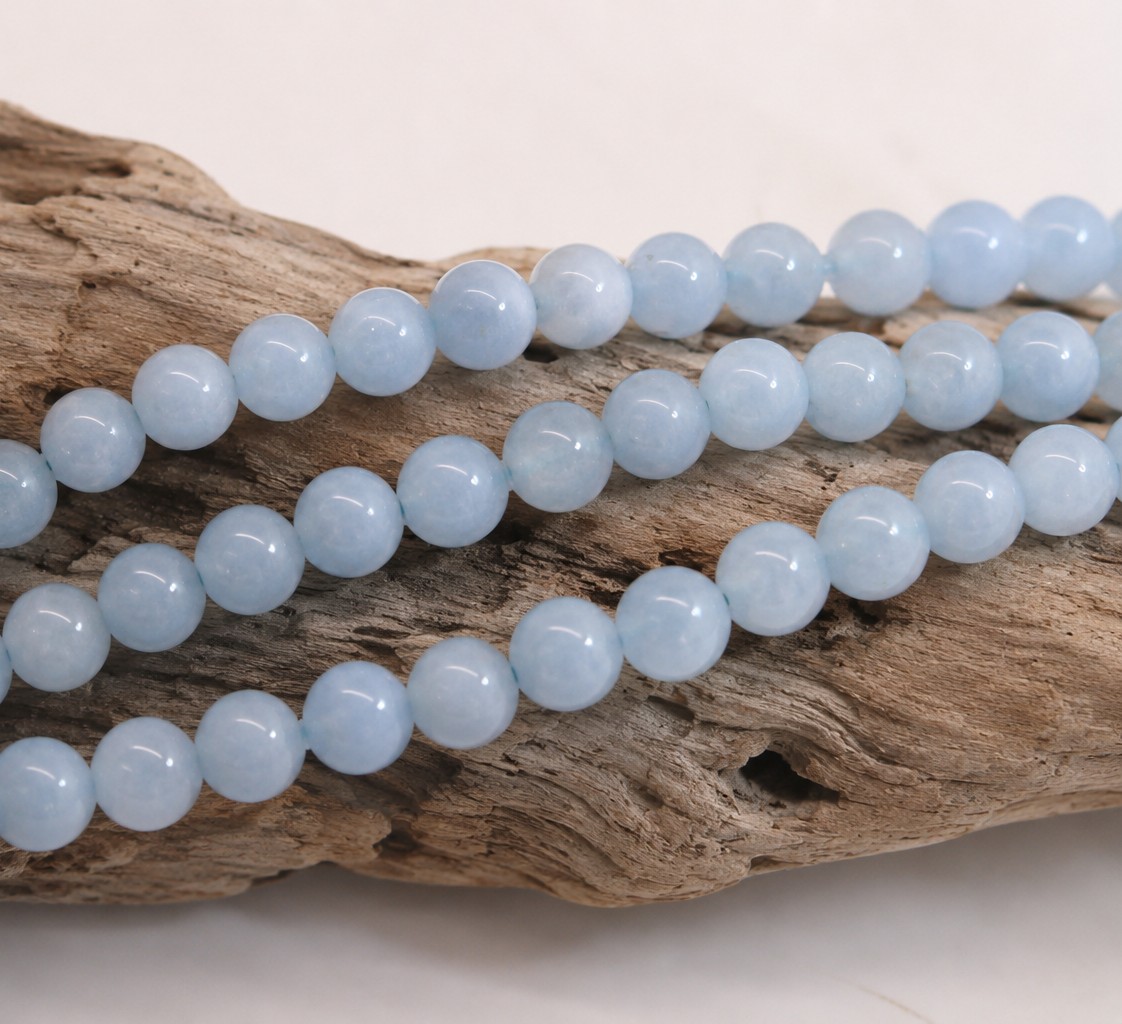 Aquamarin Perlenstrang 6 - 6,4 mm (ca. 62 Perlen / ca. 37 cm Länge) - Edelsteinperlen für Schmuckdesign