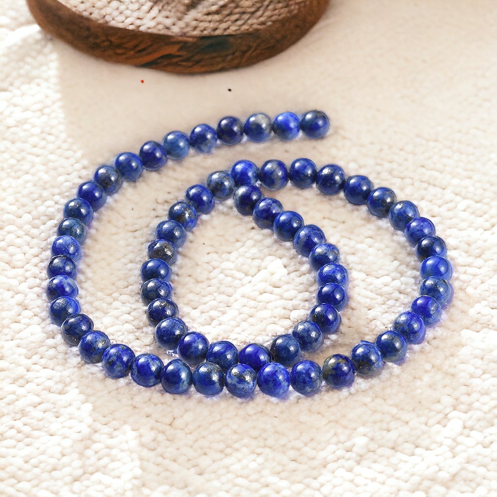 Lapislazuli Perlenstrang 6 - 6,5 mm rund glatt glänzend (ca. 59 Perlen / ca. 39 cm Länge