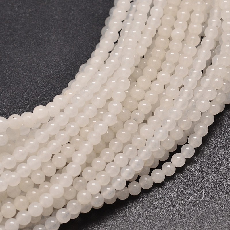 Natürlicher weißer Jade Perlenstrang rund glänzend glatt 8 mm (ca. 46 Perlen /ca. 38 cm Länge)