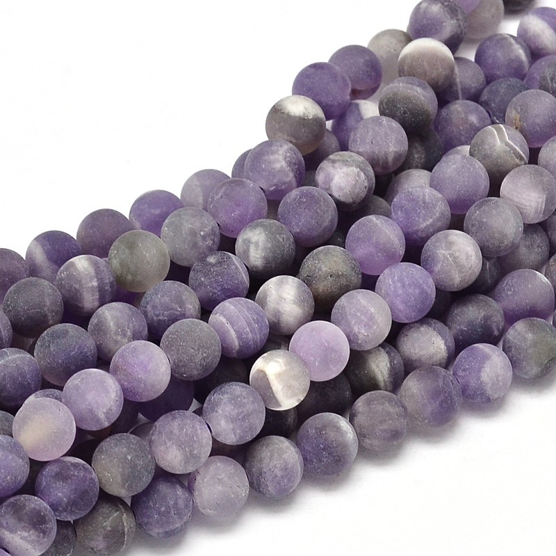 Natürlicher matter Amethyst Perlenstrang rund 6,5 - 6,6 mm (ca. 61 Perlen / ca. 40 cm Länge)