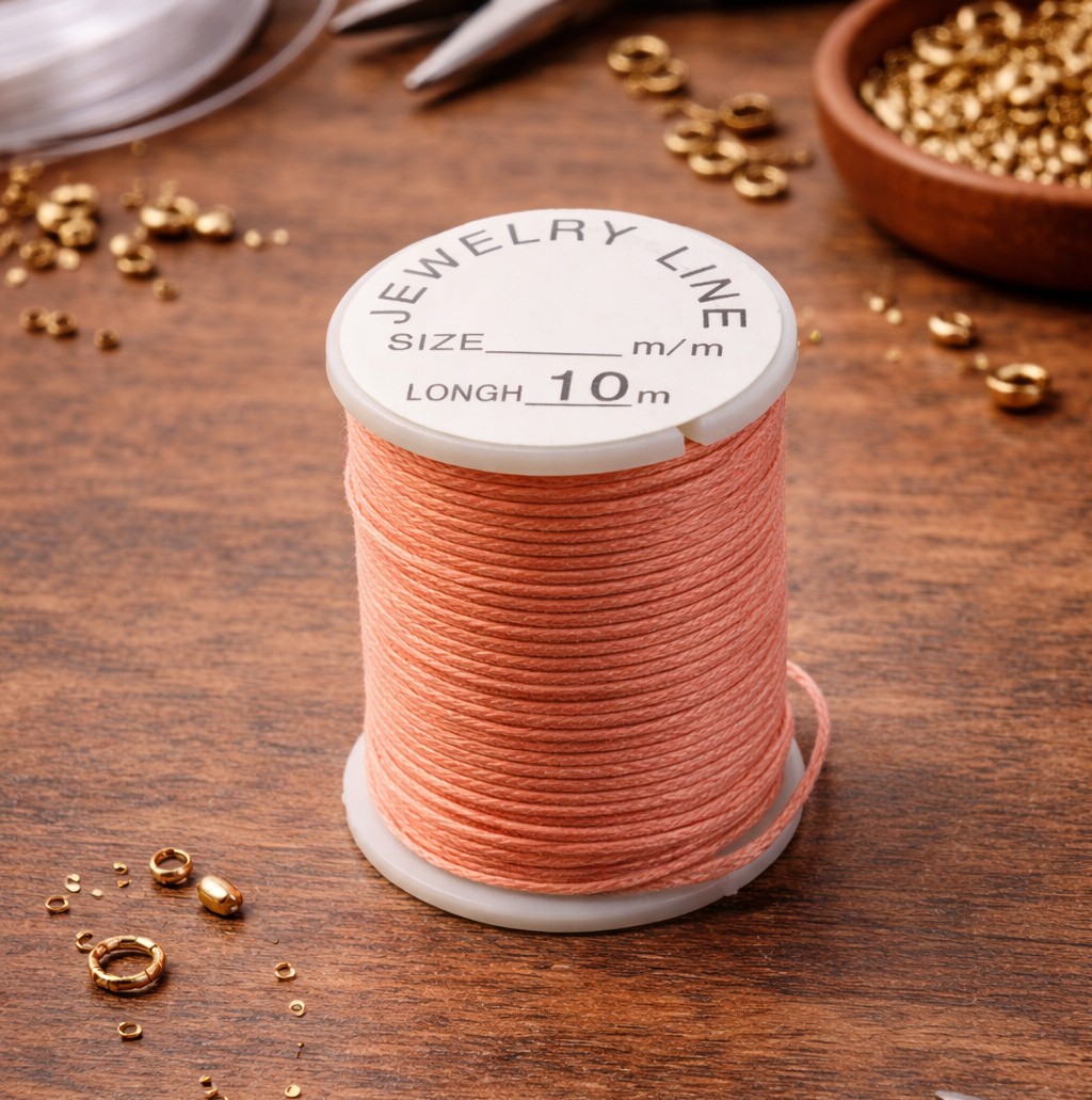 Gewachste Baumwollschnur 1,2 - 1,3 mm lachsfarben auf Rolle