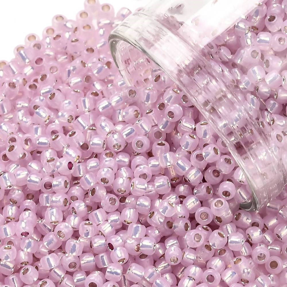 TOHO Perlen Rocailles 2,2 mm 11/0 silver lined light Pink Opal (ca. 1100 Stück / ca. 10 Gramm)