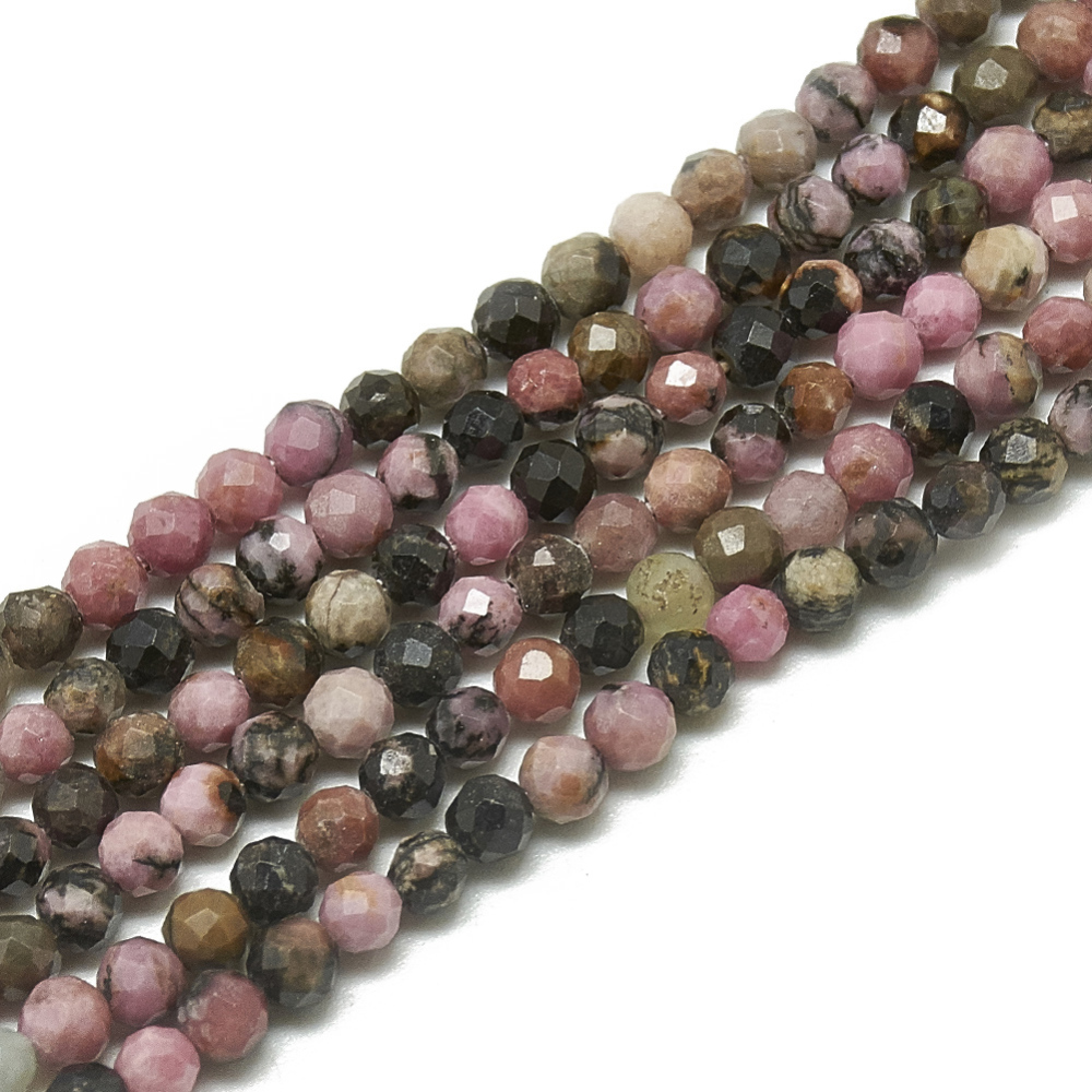 Natürlicher Rhodonit Perlenstrang facettiert 2,5 mm  (ca. 113 Perlen / ca. 38 cm Länge)
