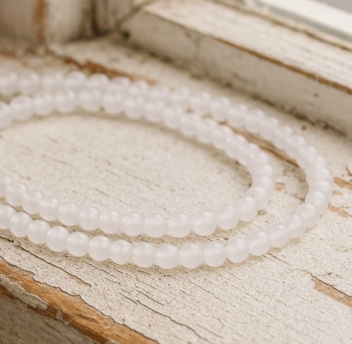Natürliche weiße Jadeperlen rund glatt 4,5 - 4,7 mm (ca. 90 Perlen / Länge ca. 38,5 cm)