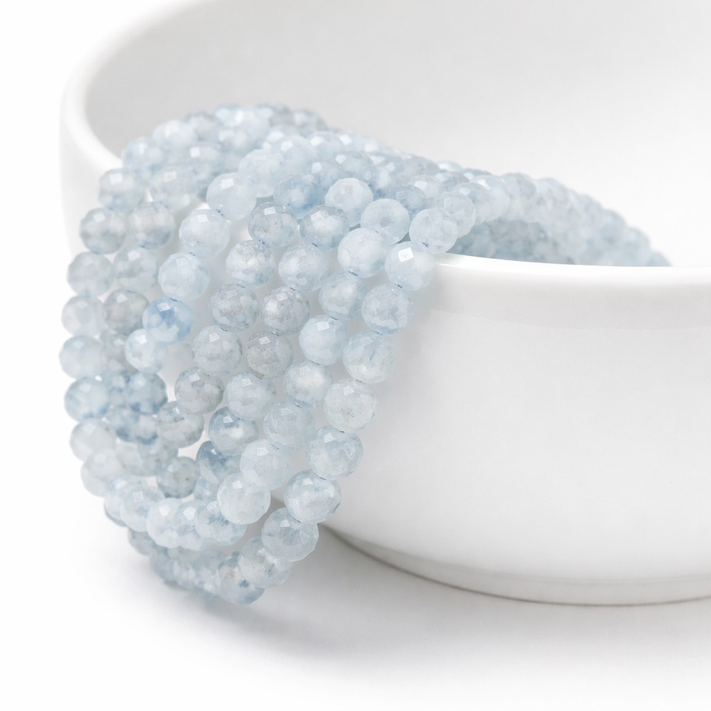 Aquamarin Edelstein Perlenstrang 3,3 - 3,5 mm facettiert (ca. 39 cm Länge)