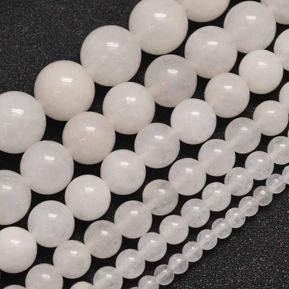Natürliche weiße Jadeperlen rund glatt glänzend 8 mm (ca. 47 Perlen / ca. 37 cm Länge)