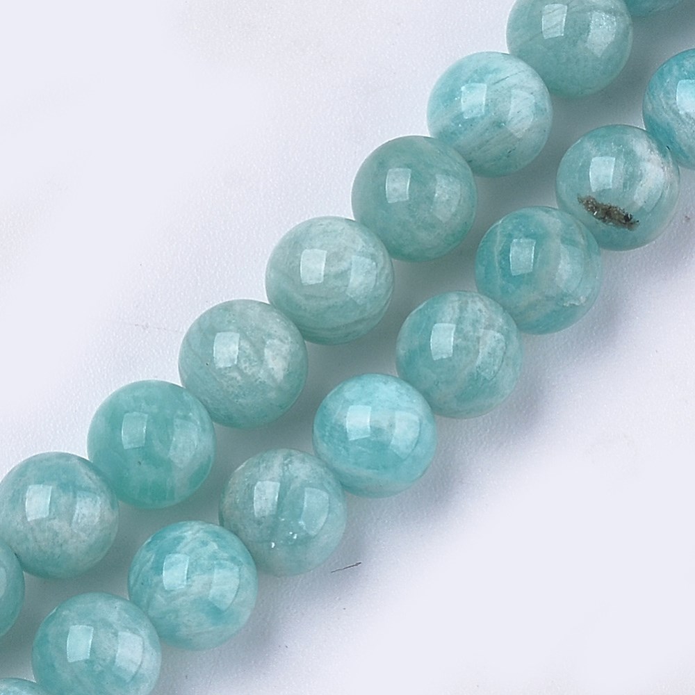 Natürlicher kurzer Amazonit Perlenstrang 8 - 8,2 mm rund glatt glänzend (ca. 24 Perlen / ca. 18,5 cm