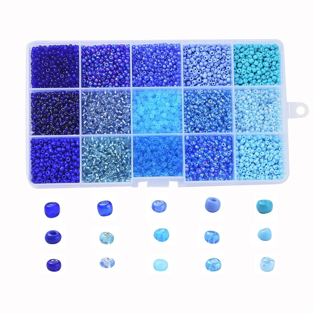 1 Kasten Rocailles 8/0 Glasperlen 15 verschiedene Farben 3 mm (ca. 230 Gramm)