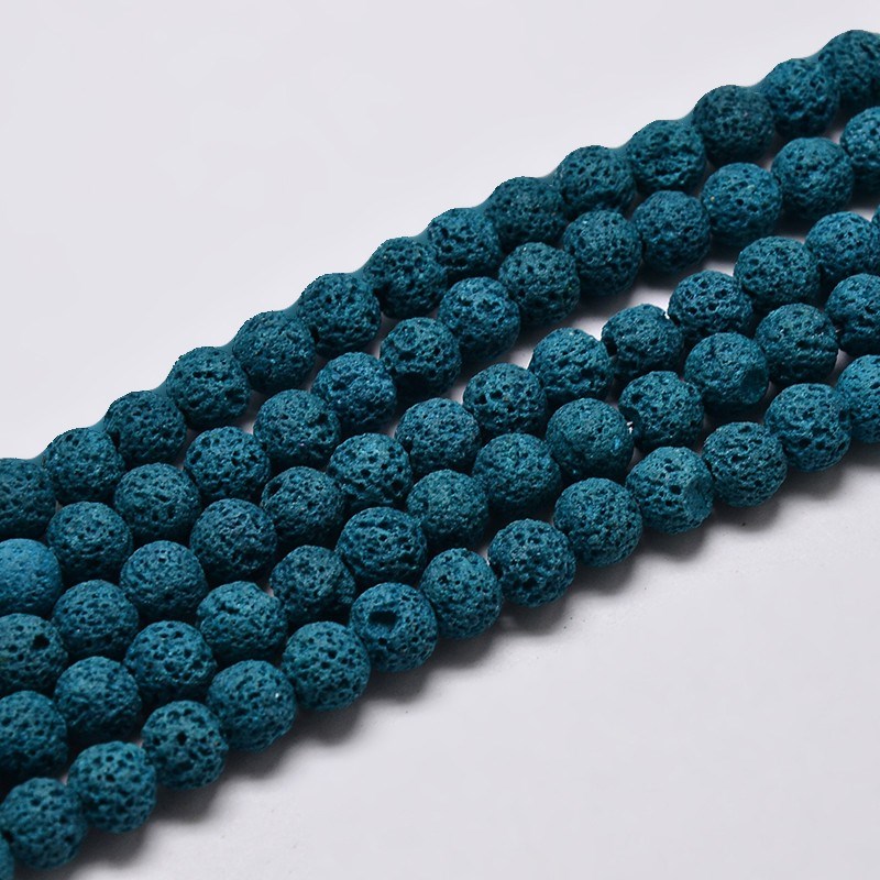 Lava Perlenstrang gefärbt türkis 10 mm (ca. 38 Perlen / ca. 39 cm Länge)