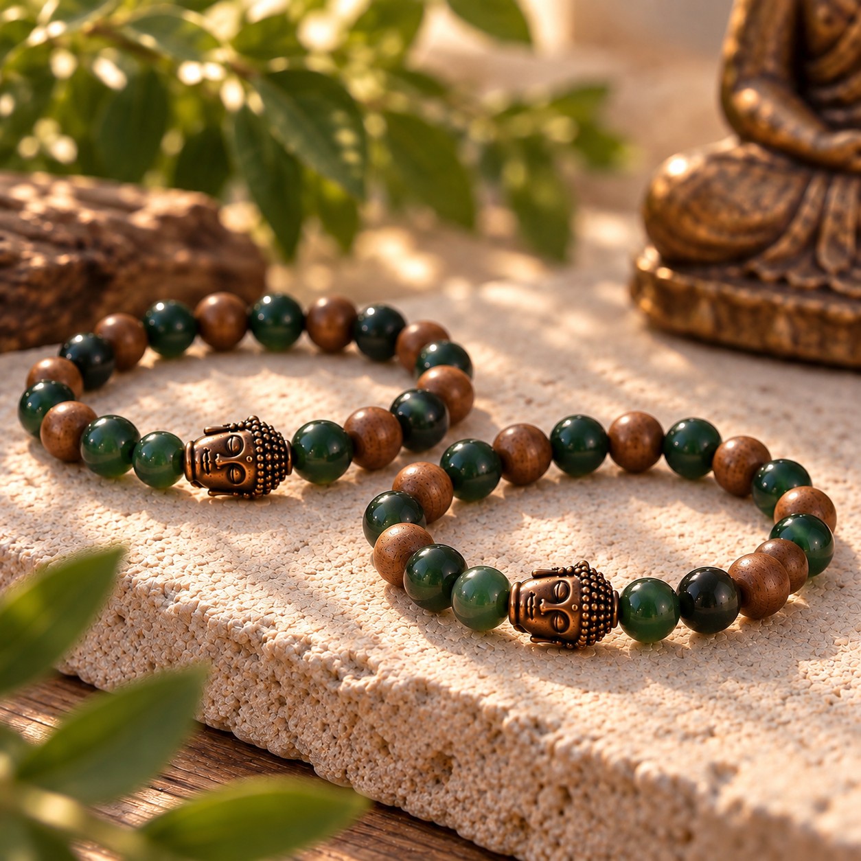 Armband Bastelset WALDLIEBE mit Edelstein- & Holzperlen - DIY Schmuckset mit 2 Buddha-Perlen