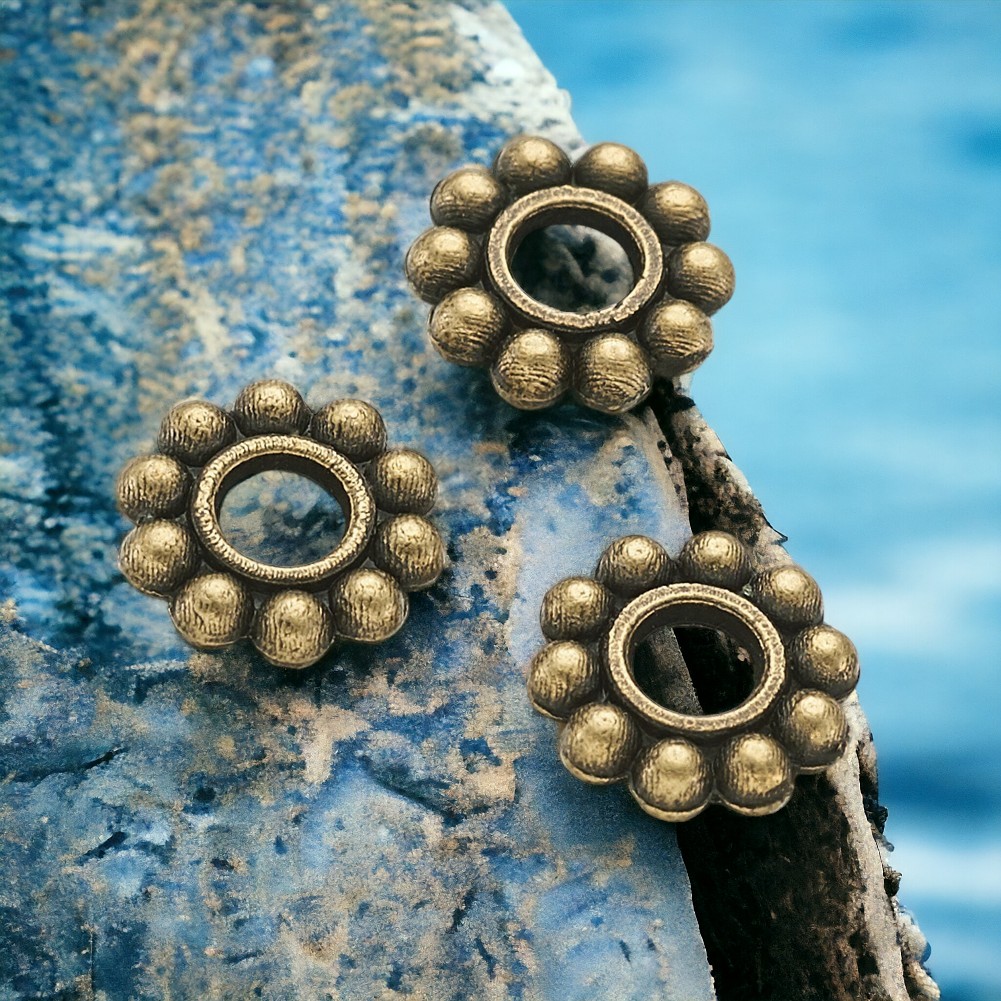 20 Zwischenperlen Spacer Blume antik bronzefarben 6,5 x 1,5 mm