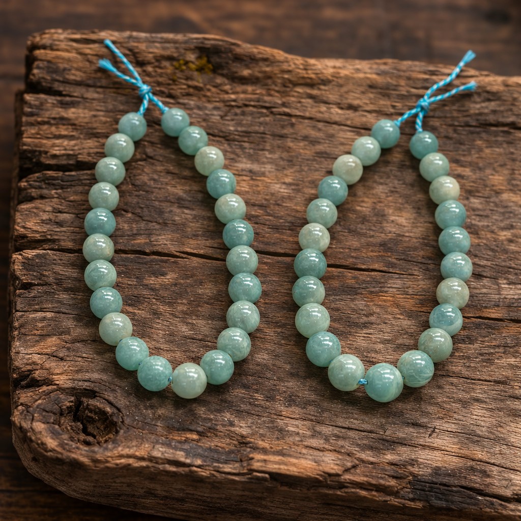 Natürlicher kurzer Amazonit Perlenstrang 8 - 8,2 mm rund glatt glänzend (ca. 24 Perlen / ca. 18,5 cm
