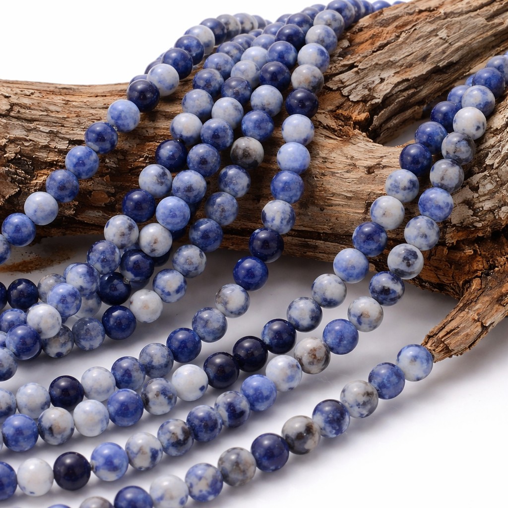 Natürlicher Sodalith Perlenstrang Klasse AB rund glatt 6,3 - 6,4 mm (ca. 60 Perlen / ca. 38 cm Länge)