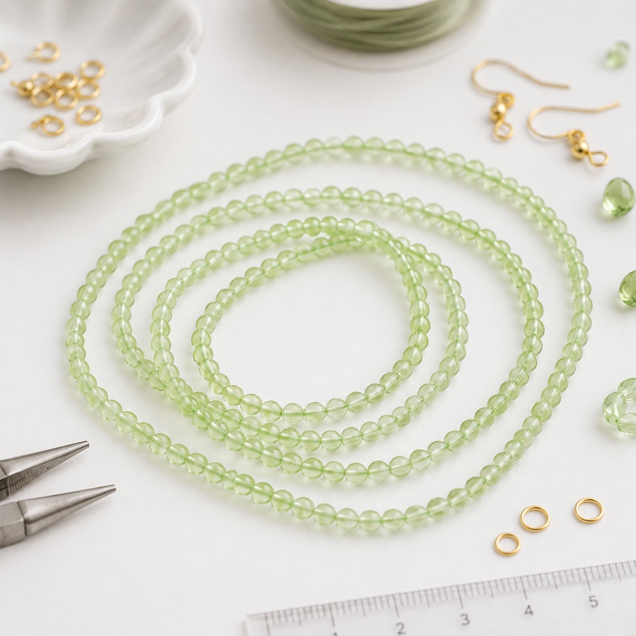 Peridot Perlenstrang 2,2 mm (ca. 180 Perlen / ca. 38 cm Länge) - natürliche Edelsteinperlen für filigranen Schmuck