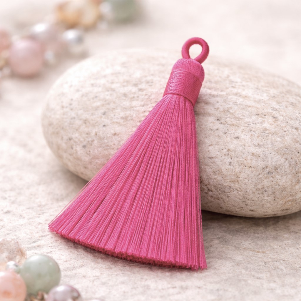 Hochwertige Schmuckquaste Anhänger - Quaste pink -  80-90 x 8,5-9 mm Textilquaste zum Schmuck basteln