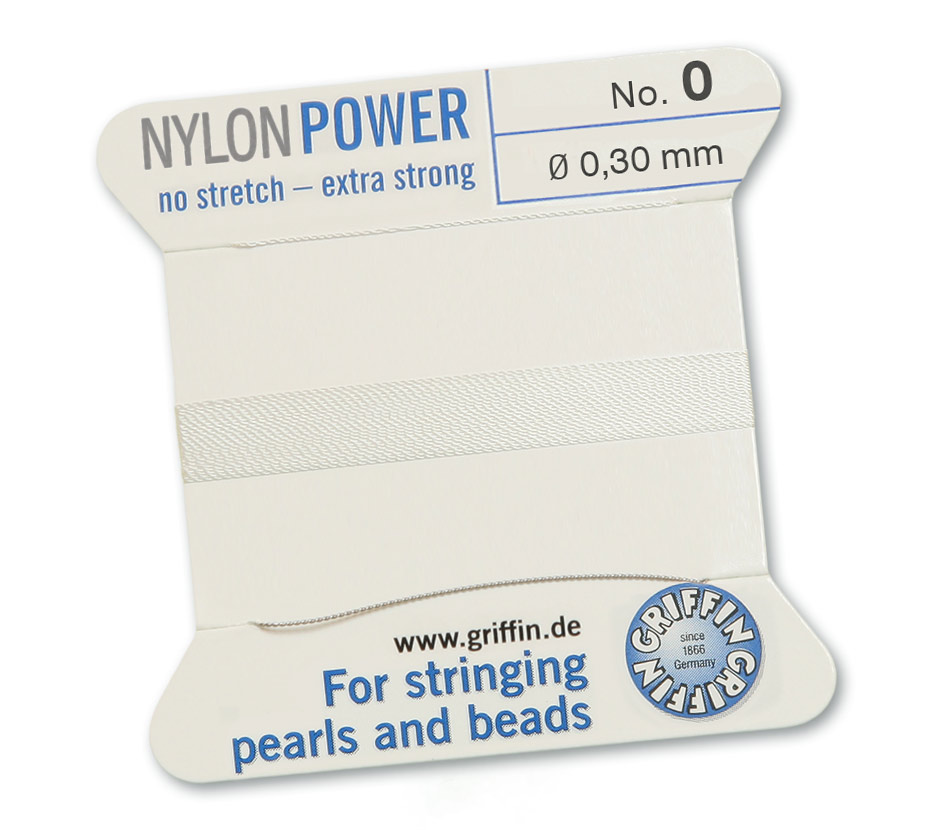 Griffin Perlseide Nylon Power No. 0 mit Nadel weiss Stärke 0,30 mm
