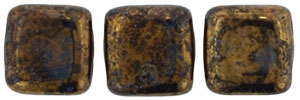30 hochwertige tschechische Glasperlen 6 x 6 mm doppelt gebohrt Jet- Bronze Picasso
