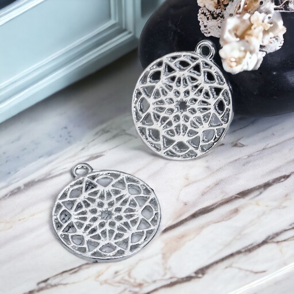 1 Buddhist Mandala Charm Anhänger silberfarben