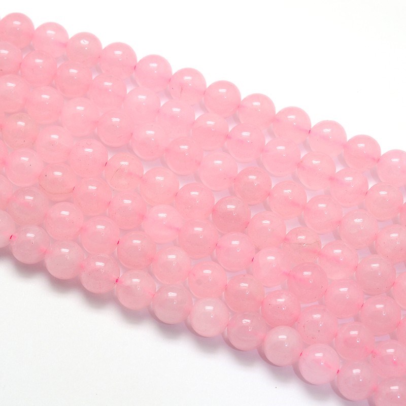 Natürlicher Rosenquarz Perlenstrang rund glatt glänzend 6 mm (ca. 62 Perlen / ca. 38 cm Länge)