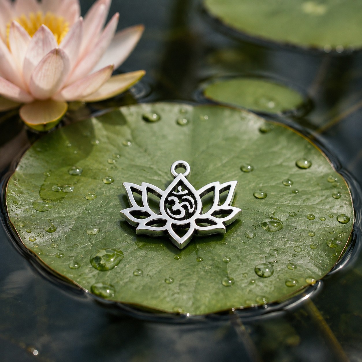 2 elegante Charm Anhänger Lotusblume mit Om-Symbol 16 x 20 x 1,5 mm