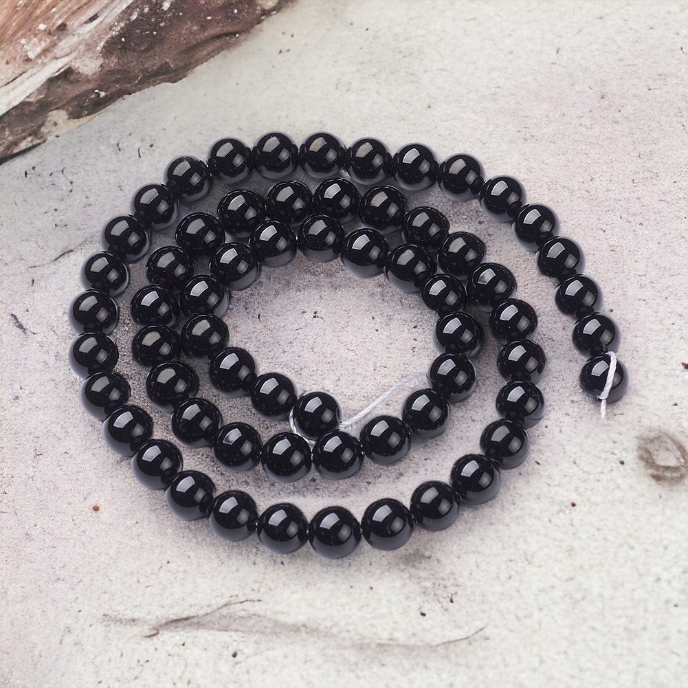 Natürlicher Obsidian Perlenstrang 6 - 6,5 mm rund glatt glänzend (ca. 60 Perlen / ca. 37 cm Länge)