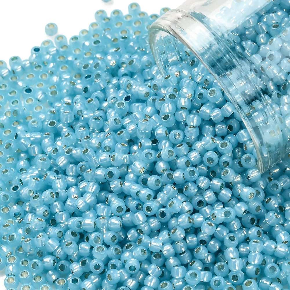 TOHO Perlen Rocailles 2,2 mm 11/0 silver lined Milky Aqua (ca. 1100 Stück / ca. 10 Gramm)