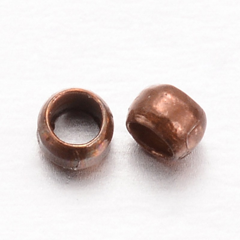 100 Quetschperlen aus Messing rotkupferfarben 2 x 1 mm