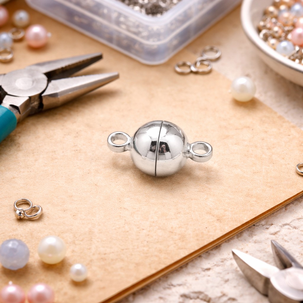 Hochwertiger stabiler Magnetverschluß aus Metall mit 925 Sterlingsilber versilbert 11,5 x 6 mm