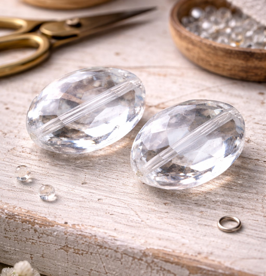 2 facettierte Glasperlen oval 20 x 16 x 10 mm Kristallperlen