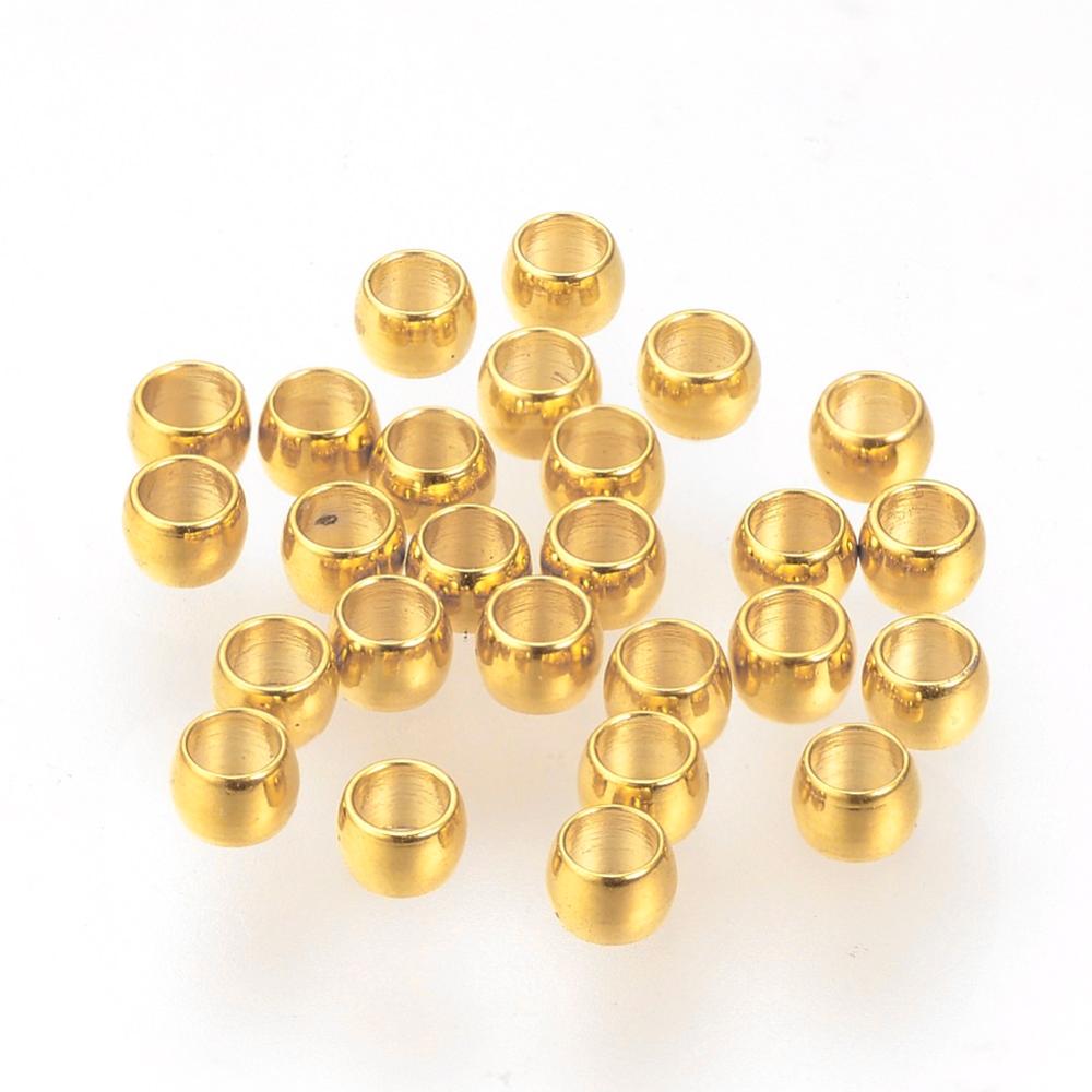 20 Edelstahl Quetschperlen Crimp Perlen 2,5 x 1,5 mm goldfarben