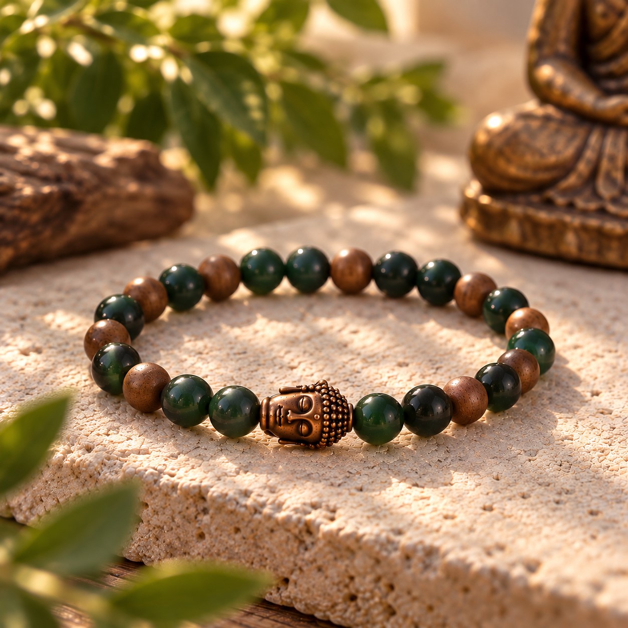 Armband Bastelset WALDLIEBE mit Edelstein- & Holzperlen - DIY Schmuckset mit 2 Buddha-Perlen