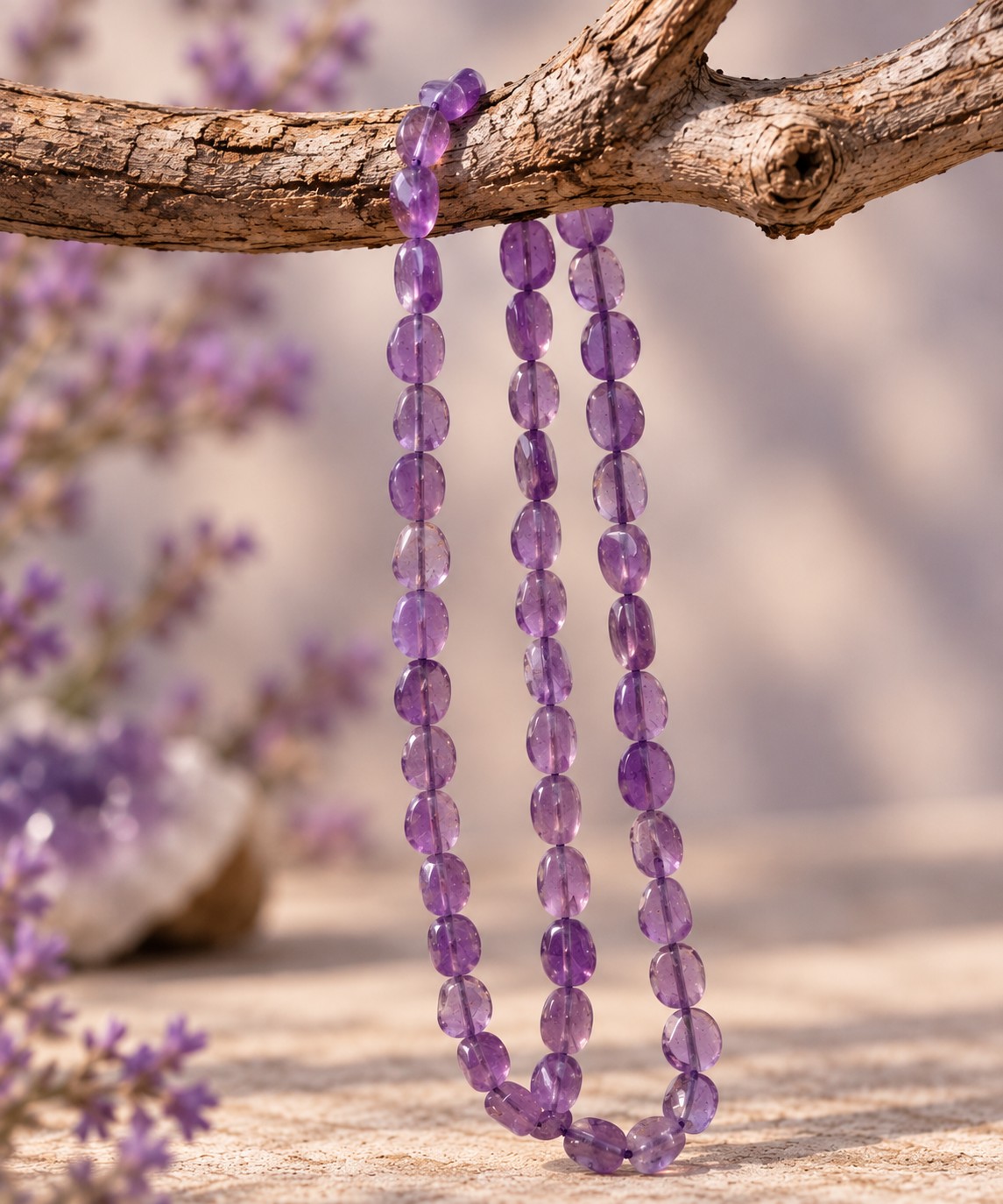 Amethyst Perlenstrang 5 - 5,5 x 3 - 3,3 mm unregelmäßige flache runde Perlen (ca. 32 cm Länge)