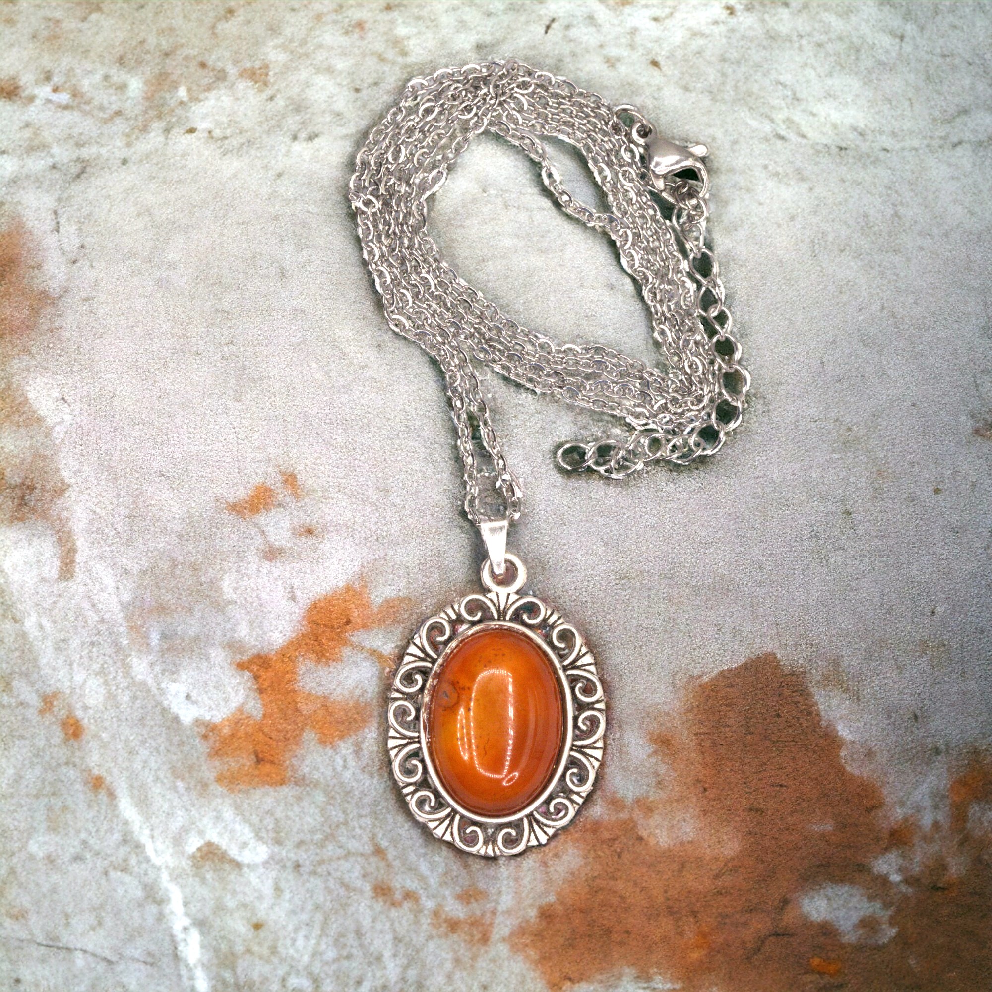 Bastelset Cabochon Kette mit Karneol Cabochon und Edelstahlkette