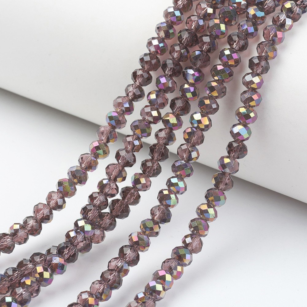 Galvanisierte Glasperlen 4 x 3 mm facettiert aubergine (ca. 120 Perlen / ca. 46 cm Länge)