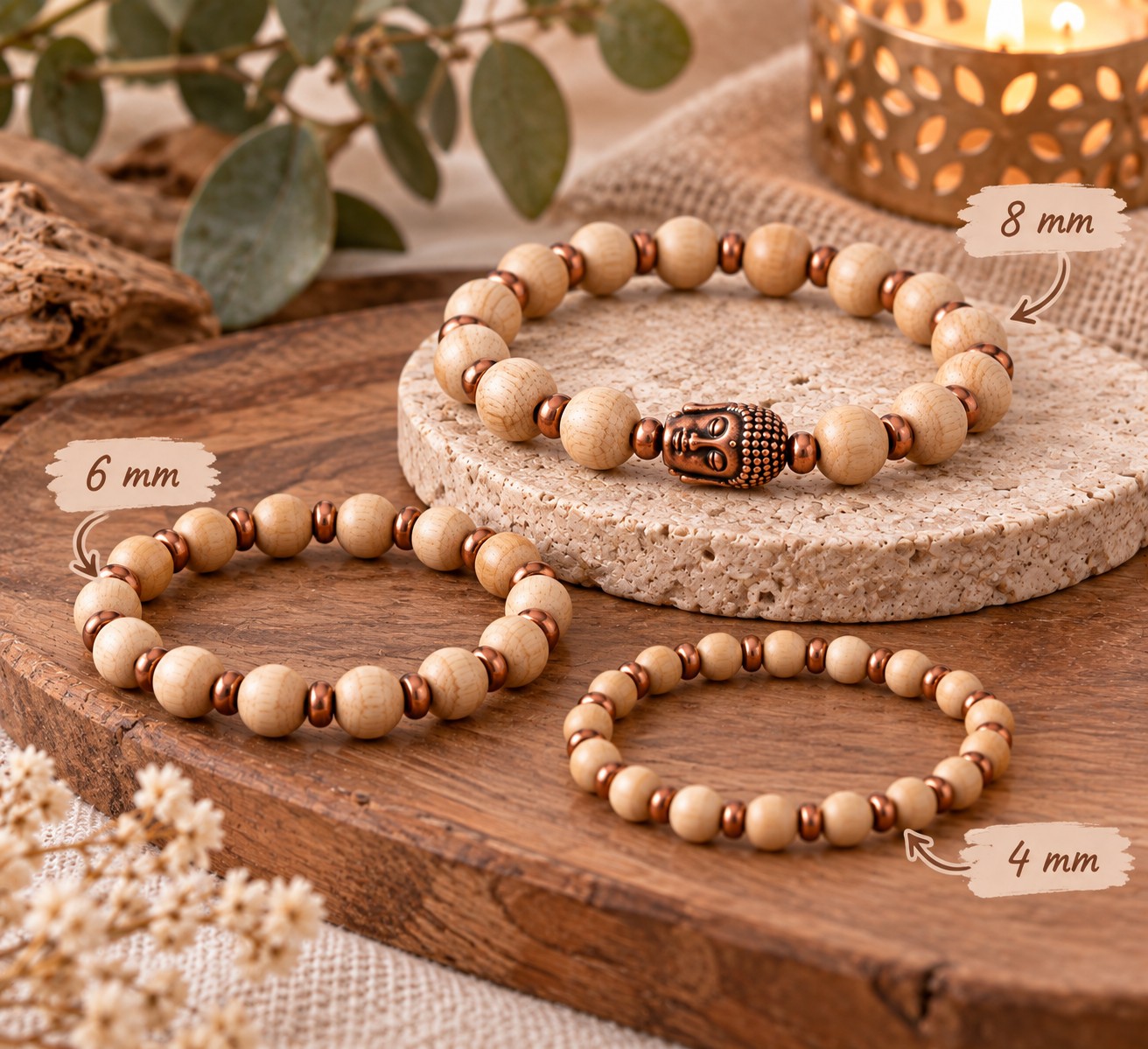 ACHTSAMKEIT - DIY Armband Bastelset mit Holzperlen und Buddhaperle