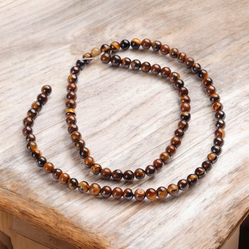 Natürlicher Tigerauge Perlenstrang rund glatt glänzend 4,5 - 4,8 mm (ca. 88 Perlen / ca. 38 cm Länge