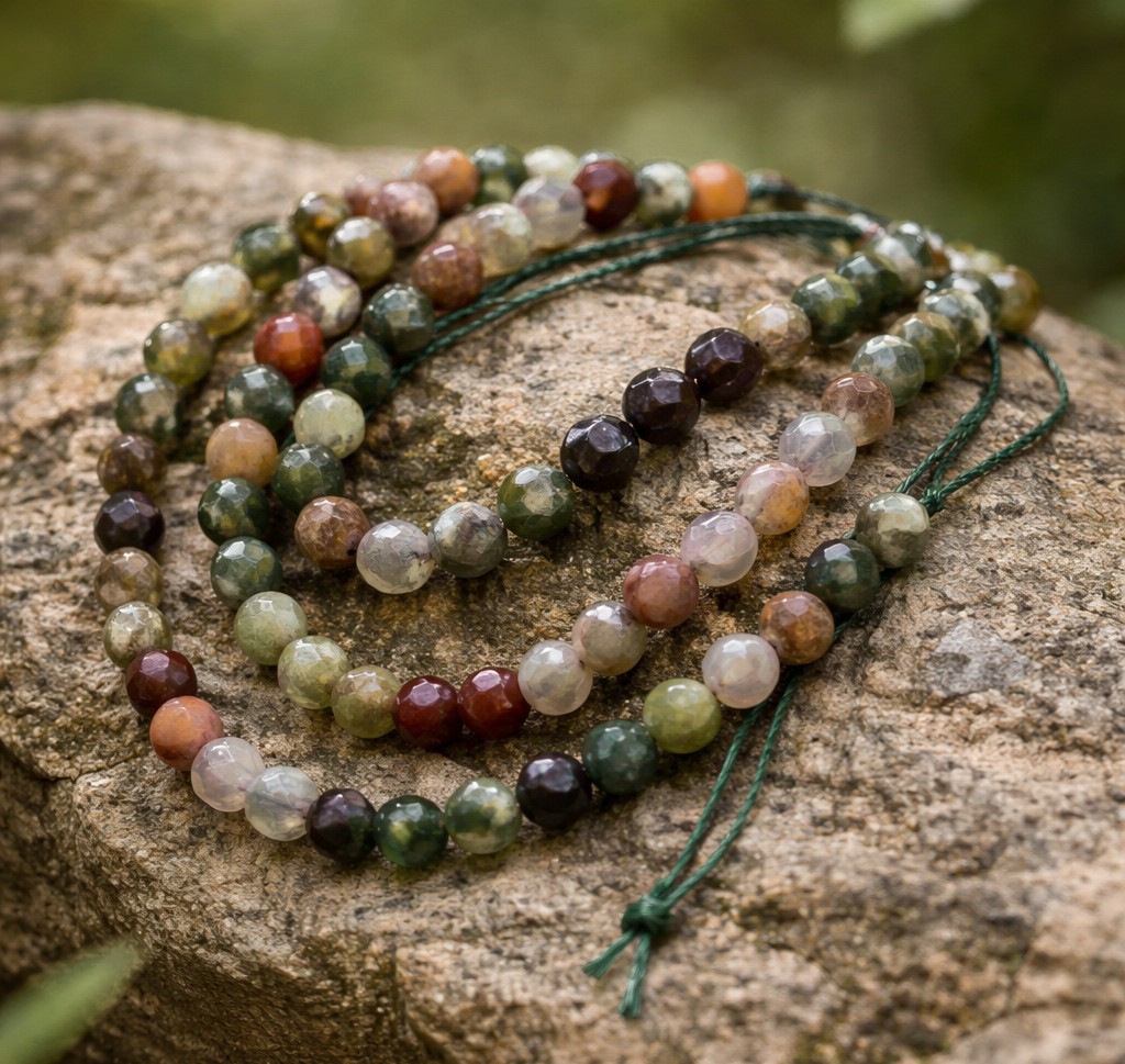 Natürliche facettierte indische Achatperlen 4 mm (ca. 87 Perlen / ca. 37 cm Länge)