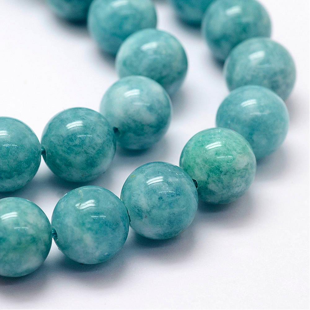 Blau gefärbte Jadeperlen rund glänzend glatt 8 mm (ca. 47 Perlen / ca. 38 cm Länge)