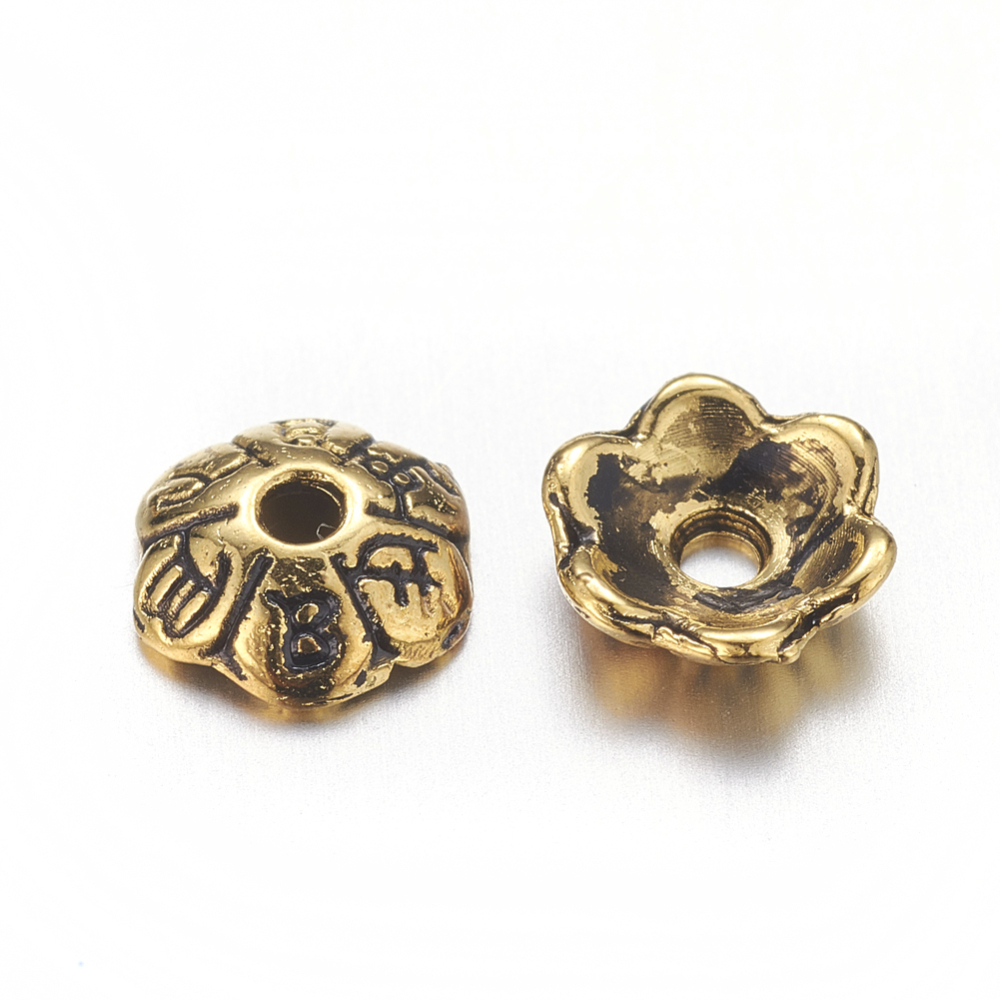 20 tibetische Perlkappen antik goldfarben 6 x 2 mm