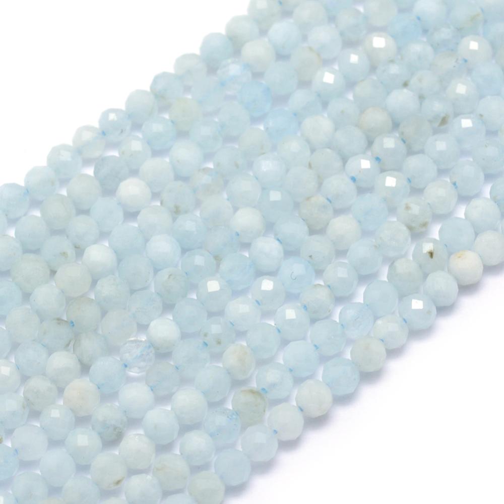 Natürlicher facettierter Aquamarin Perlenstrang 3 mm (ca. 113 Perlen / ca. 39 cm Länge)