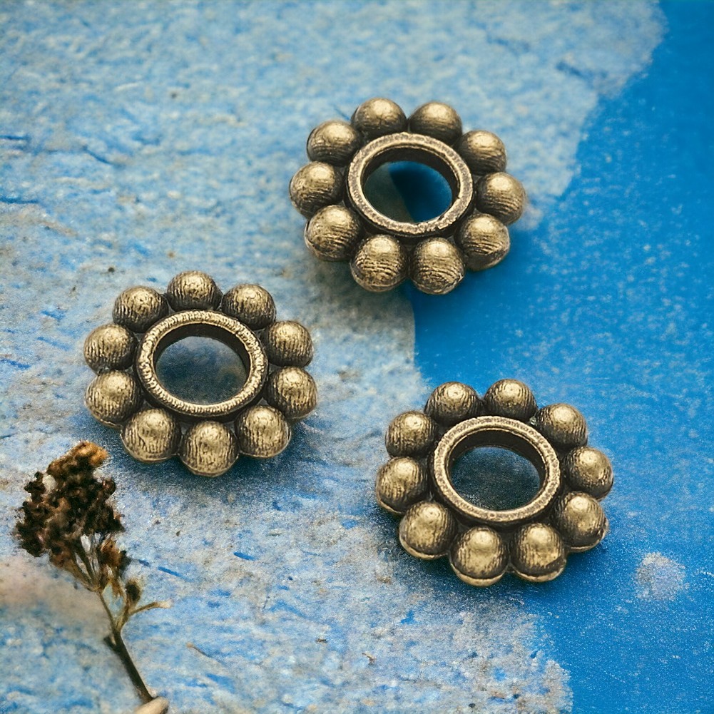 20 Zwischenperlen Spacer Blume antik bronzefarben 6,5 x 1,5 mm