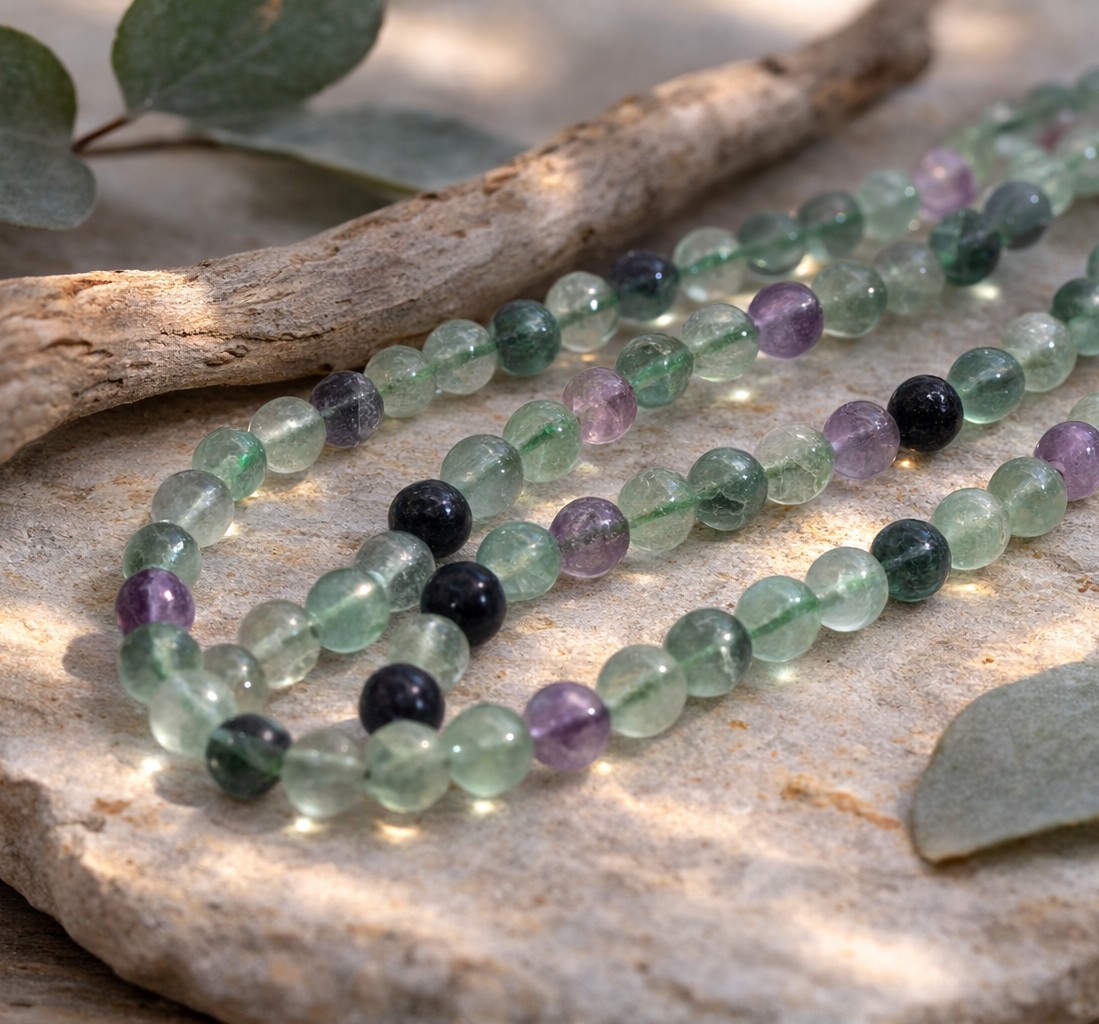 Regenbogen Fluorit Perlenstrang 6,5 - 6,7 mm (ca. 60 Perlen / ca. 39,5 cm Länge)