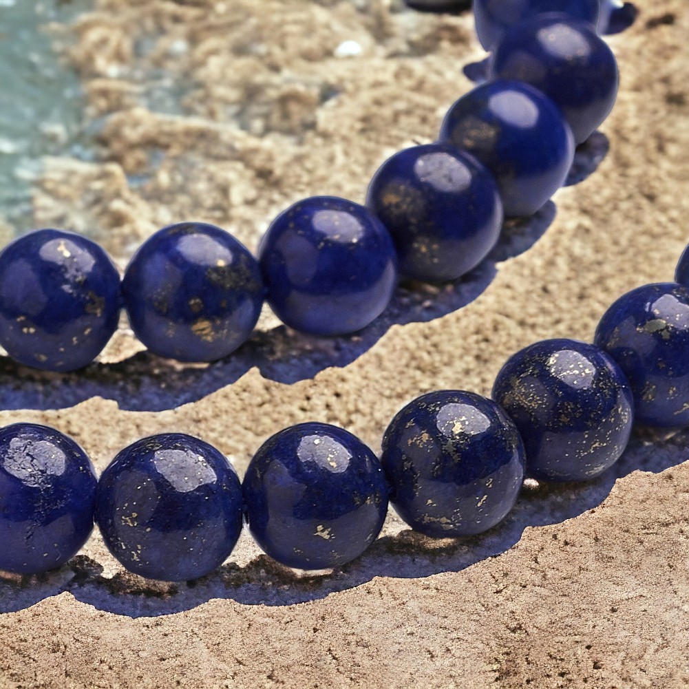 Lapislazuli Perlenstrang 6 - 6,4 mm Klasse A rund glatt glänzend (ca. 58 Perlen / ca. 39 cm Länge)
