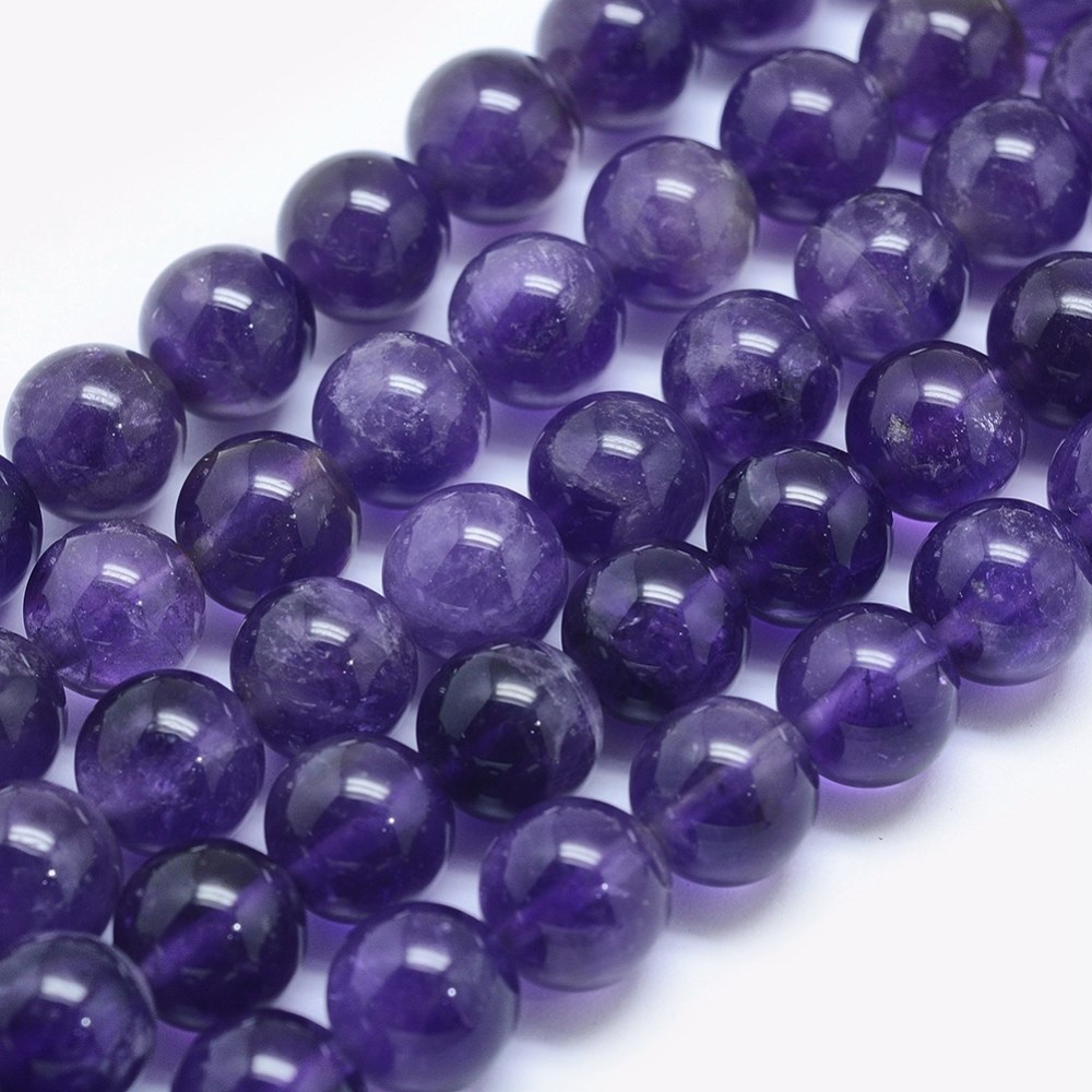 Natürlicher Amethyst Perlenstrang 8 - 8,5 mm rund glatt glänzend (ca. 48 Perlen / ca. 39 cm Länge)