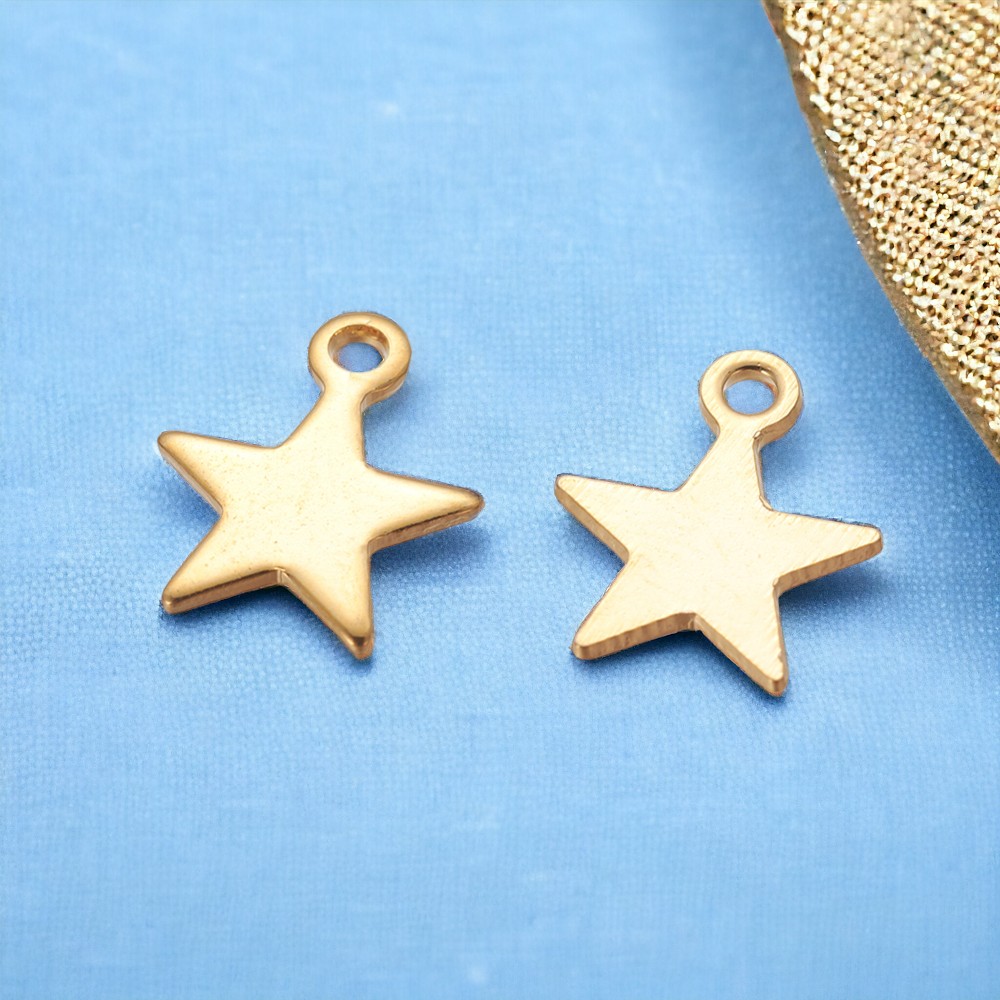 3 Edelstahl Charm Anhänger Stern goldfarben 10 x 8  5 x 1 mm