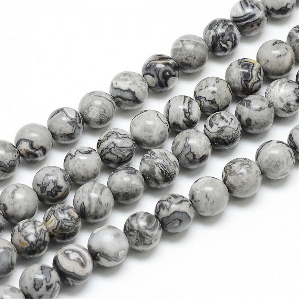 Natürlicher Picasso Jaspis Perlenstrang rund glatt glänzend 8 mm (ca. 48 Perlen / ca. 40 cm Länge)