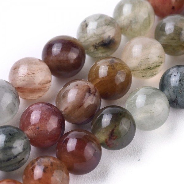 Natürlicher Lodolith Quarz Perlenstrang rund glatt glänzend 6 mm (ca. 60 Perlen / ca. 38 cm Länge)