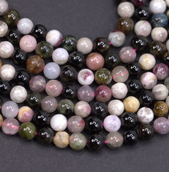 Natürlicher Turmalin Perlenstrang 6 mm rund glatt glänzend (ca. 65 Perlen / ca. 41 cm Länge)